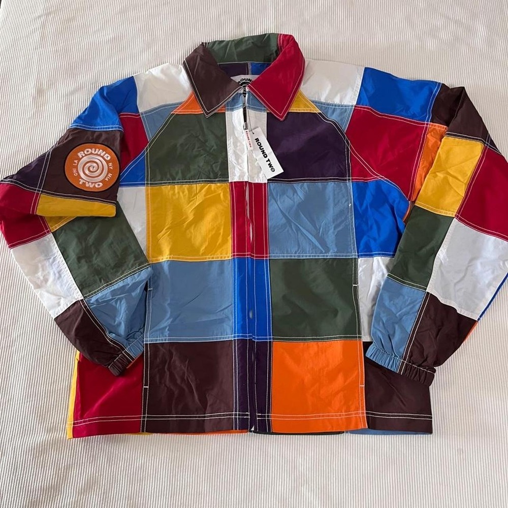 NWT. Round Two multi-colored colorblock lightweight windbreaker
